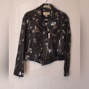Michael Kors Leather Jacket Women's Medium Floral Biker Motorcycle Size Small